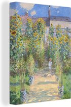 Canvas Schilderij The artist's garden at Vetheuil - schilderij van Claude Monet - 90x120 cm - Wanddecoratie