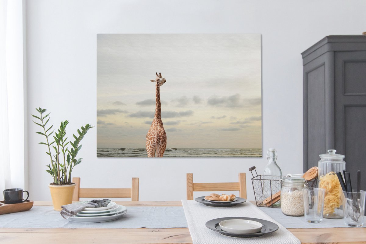 Tableau Tableau Girafe - Mer - Nuages - 120x90 cm - Décoration murale