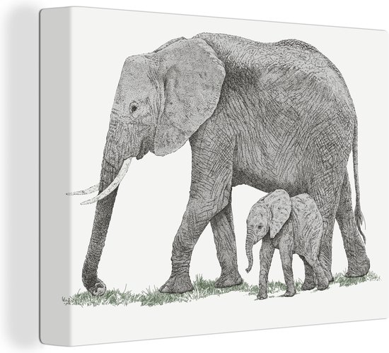 Canvas Schilderij Olifant - Illustratie - Baby - 80x60 cm - Wanddecoratie