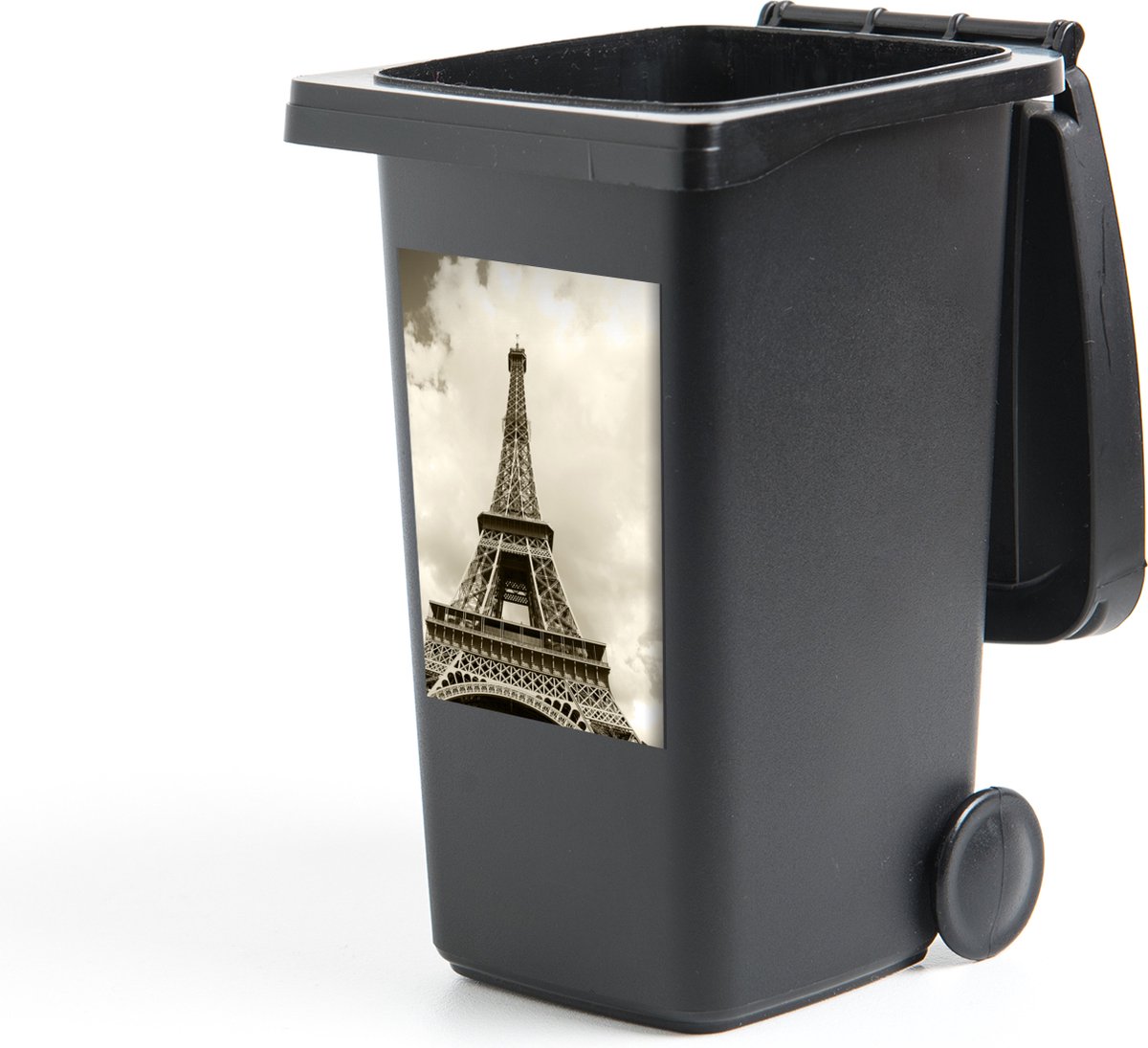 Container sticker Eiffeltoren weergegeven van dichtbij met een sepia filter er over heen - 40x60 cm - Kliko sticker