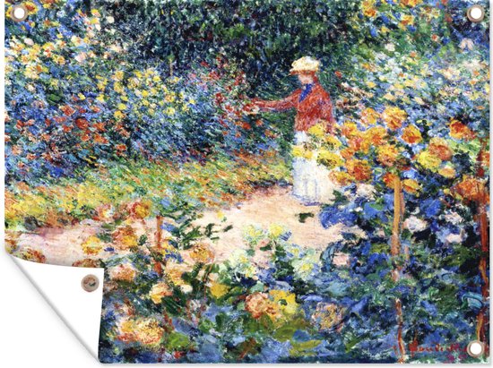 Muurdecoratie buiten In de tuin - Schilderij van Claude Monet - 160x120 cm - Tuindoek - Buitenposter
