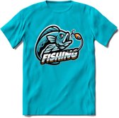 Fishing - Vissen T-Shirt | Grappig Verjaardag Vis Hobby Cadeau Shirt | Dames - Heren - Unisex | Tshirt Hengelsport Kleding Kado - Blauw - 3XL