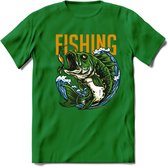 Fishing - Vissen T-Shirt | Grappig Verjaardag Vis Hobby Cadeau Shirt | Dames - Heren - Unisex | Tshirt Hengelsport Kleding Kado - Donker Groen - 3XL