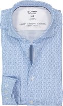 OLYMP Luxor modern fit overhemd 24/7 - blauw met wit tricot dessin - Strijkvriendelijk - Boordmaat: 46