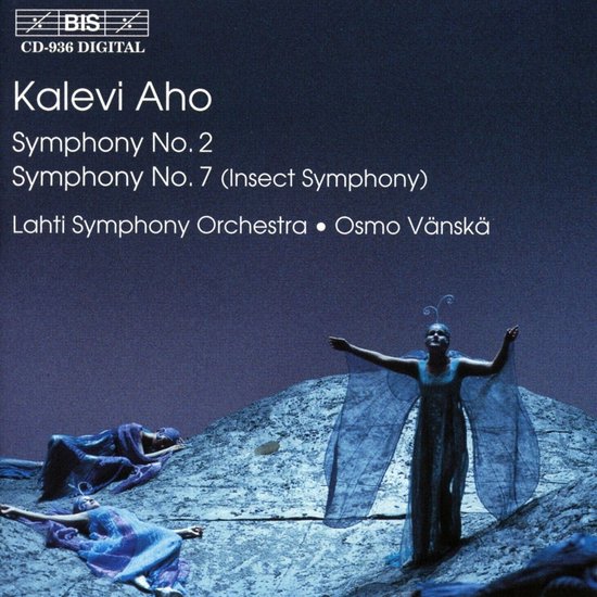 CD-hoes met tekst 'Kalevi Aho Symphony No. 2 Symphony No. 7 (Insect Symphony) Lahti Symphony Orchestra Osmo Vänskä' en afbeelding van een orkest in insectenkostuums.