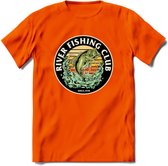 Fishing Club - Vissen T-Shirt | Beige | Grappig Verjaardag Vis Hobby Cadeau Shirt | Dames - Heren - Unisex | Tshirt Hengelsport Kleding Kado - Oranje - M