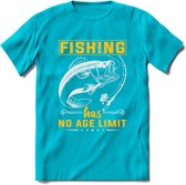 Fishing Has No Age Limit - Vissen T-Shirt | Geel | Grappig Verjaardag Vis Hobby Cadeau Shirt | Dames - Heren - Unisex | Tshirt Hengelsport Kleding Kado - Blauw - XL