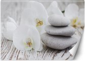 Trend24 - Behang - Flowers & Zen Stones - Vliesbehang - Fotobehang - Behang Woonkamer - 200x140 cm - Incl. behanglijm