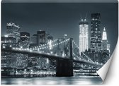 Trend24 - Behang - New York Brooklyn Bridge Zwart En Wit - Vliesbehang - Fotobehang - Behang Woonkamer - 450x315 cm - Incl. behanglijm