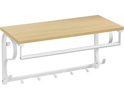 wandkapstok Garderobe met 5 haken, wandhaak met ophangbeugel, voor hal, slaapkamer, badkamer en woonkamer, eiken, wit LCR11WY