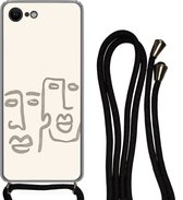 Hoesje met koord Geschikt voor iPhone SE 2020 - Gezicht - Abstract - Line art - Siliconen - Crossbody - Backcover met Koord - Telefoonhoesje met koord - Hoesje met touw
