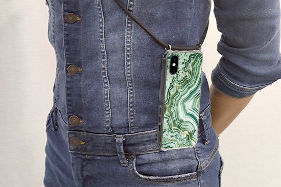 Coque avec cordon iPhone XS - Pierres naturelles - Vert - Roches et minéraux - Siliconen - Bandoulière - Coque arrière avec cordon - Coque pour téléphone avec cordon - Coque avec corde