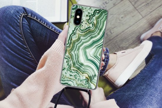 Coque avec cordon iPhone XS - Pierres naturelles - Vert - Roches et minéraux - Siliconen - Bandoulière - Coque arrière avec cordon - Coque pour téléphone avec cordon - Coque avec corde