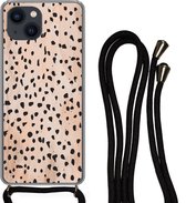 Coque avec cordon iPhone 13 - Pois - Zwart - Marbre - Siliconen - Bandoulière - Coque arrière avec cordon - Coque pour téléphone avec cordon - Coque avec corde