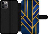 Bookcase Geschikt voor iPhone 11 Pro telefoonhoesje - Goud - Blauw - Luxe - Met vakjes - Wallet case met magneetsluiting