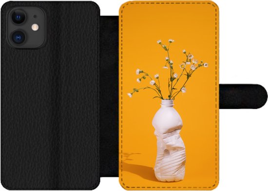 Bookcase pour iPhone 12 Pro Max Bookcase - Bouteille - Bouquet - Jaune - Avec compartiments - Étui portefeuille avec fermeture magnétique