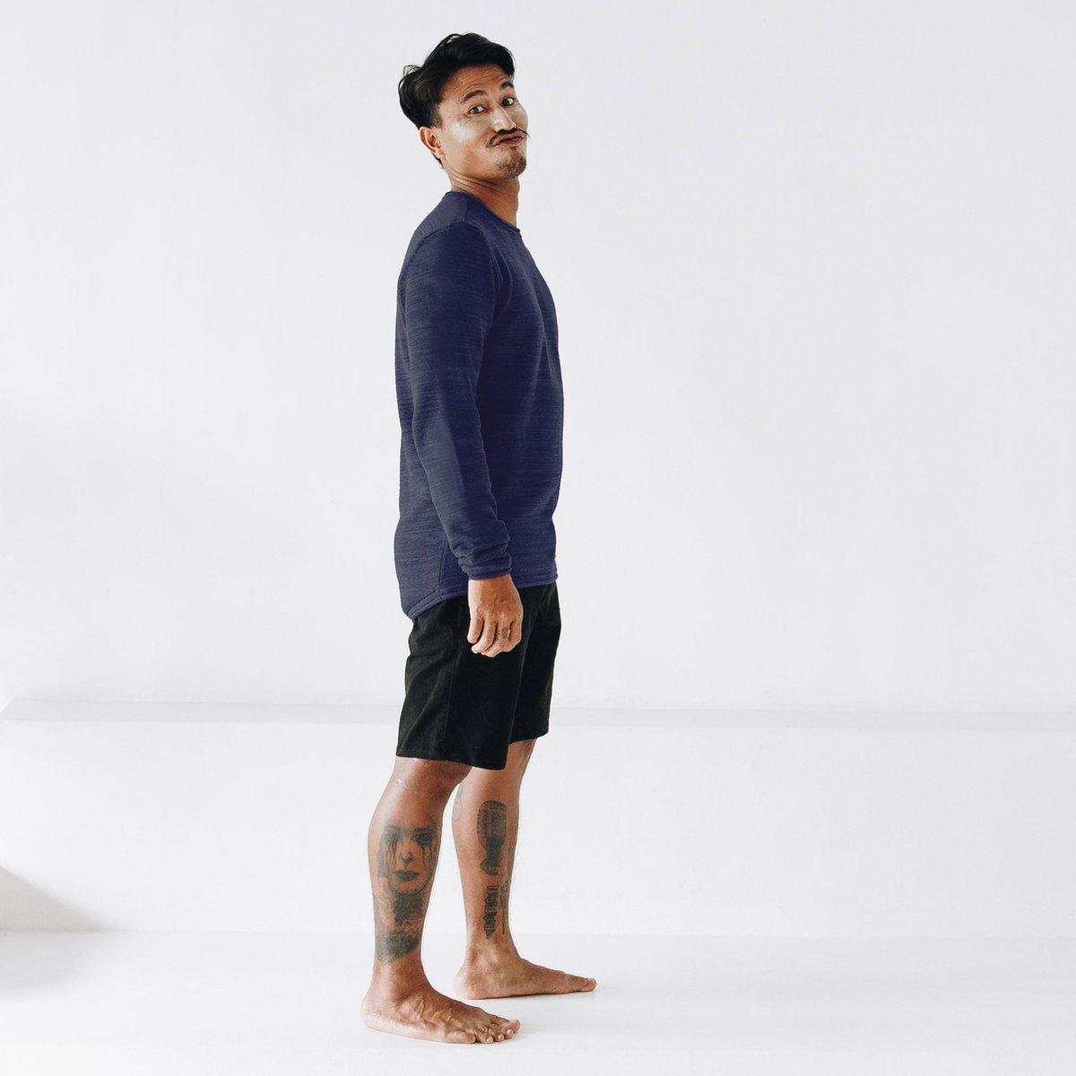 Trui - gebreid met biologisch katoen - Navy - XL