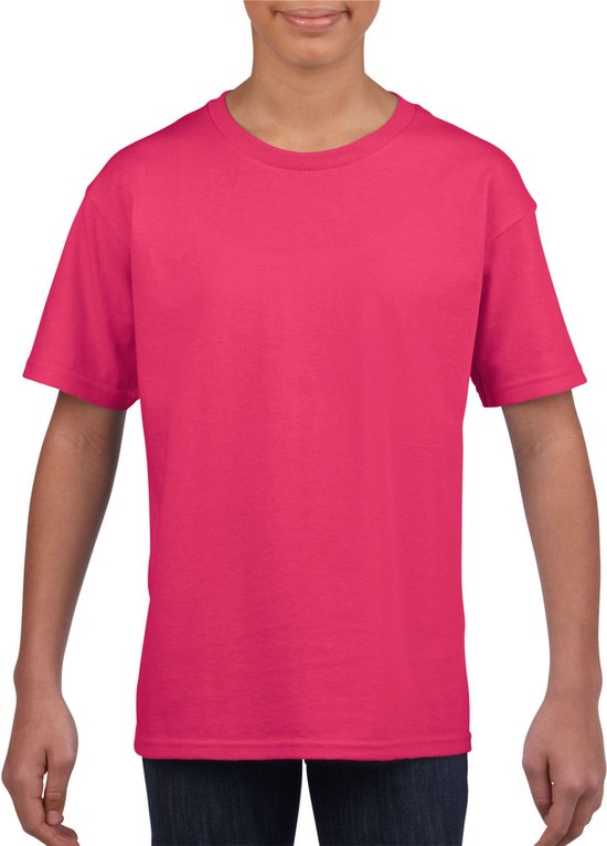 Roze basic t-shirt met ronde hals voor kinderen unisex- katoen - 145 grams - fuchsia shirts / kleding voor jongens en meisjes S (110-116)