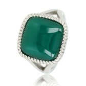 My Bendel - Zegelring zilver met groene Green Agate edelsteen - Ring zilver met echte Green Agate steen - Iedere ring is uniek door gebruik echte edelstenen - Met luxe cadeauverpakking