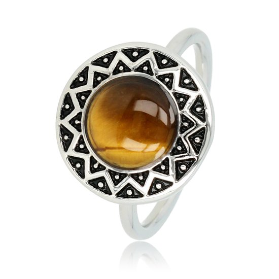 *My Bendel - Vintage ring zilverkleurig met Tiger Eye edelsteen - Vintage ring zilverkleurig met Tiger Eye edelsteen - De geel/bruinachtige steen is een lust voor het oog - Met luxe cadeauverpakking