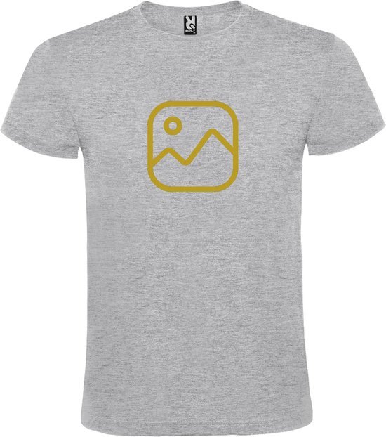 Grijs  T shirt met  " Geen foto icon " print Goud size XXXXL