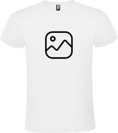 Wit  T shirt met  " Geen foto icon " print Zwart size L
