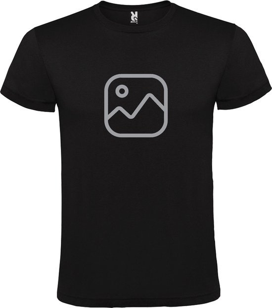 Zwart  T shirt met  " Geen foto icon " print Zilver size XXL
