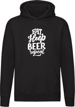 Eat Sleep Beer Repeat | Unisex | Trui | Sweater | Hoodie | Capuchon | Zwart | Eet Slaap Bier Herhaal | Borrel | Feest | Carnaval | Oktoberfeest | Humor