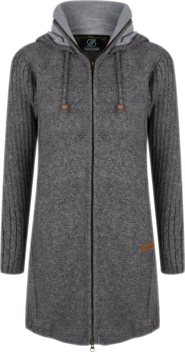Gebreid Wollen Dames Vest van Schapenwol met Katoenen Voering en afneembare capuchon SHAKALOHA W Supermodel ZH Grijs