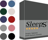 Sleeps Jersey Hoeslaken - Antraciet Lits-Jumeaux Tweepersoons 160x200/220 cm - 100% Katoen - Hoge Hoek - Heerlijk Zacht Gebreid - - Strijkvrij - Rondom elastiek - Stretch -