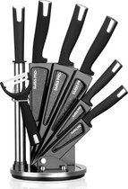 Swiss Pro+ | SP-KSBLK- S | Ensemble de 8 couteaux de cuisine avec support | Ensemble de couteaux en céramique | ACIER INOXYDABLE | Y compris bloc de couteaux | Noir