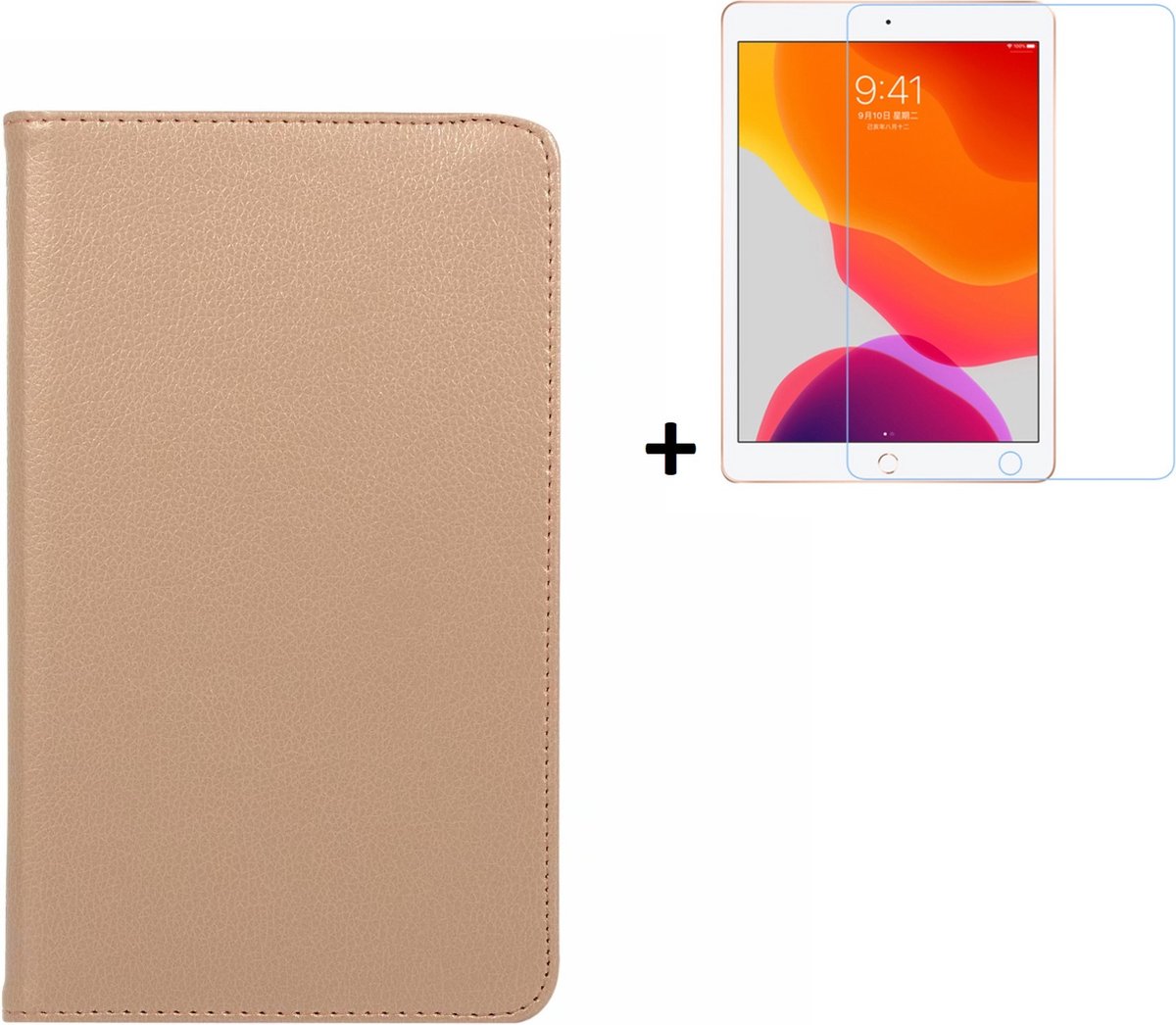 Hoesje iPad 7 10.2 2019 - 10.2 inch - Hoesje iPad 8 10.2 2020 - Hoesje iPad 9 10.2 2021 - iPad 10.2 Bookcase Hoes - Screen Protector iPad 10.2 - Goud Hoesje + Tempered Glass