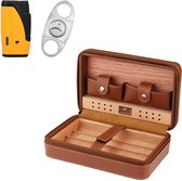 Luxe Sigarendoos Set - Bruin - Sigarendoosje Leer - Sigarenknipper & Aansteker - Sigarenkistje - Houder - Geschenkset Sigaren