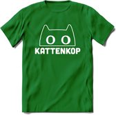 Kattenkop - Katten T-Shirt Kleding Cadeau | Dames - Heren - Unisex | Kat / Dieren shirt | Grappig Verjaardag kado | Tshirt Met Print | - Donker Groen - 3XL