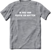 Koffie en Katten Love - Katten T-Shirt Kleding Cadeau | Dames - Heren - Unisex | Kat / Dieren shirt | Grappig Verjaardag kado | Tshirt Met Print | - Donker Grijs - Gemaleerd - 3XL