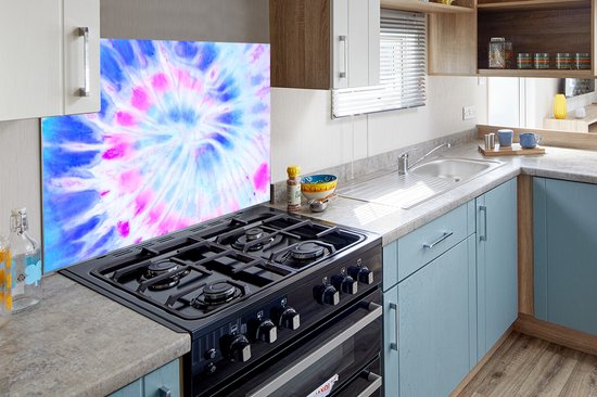 Spatscherm keuken 80x55 cm - Kookplaat achterwand Zomer - Tie dye - Wit - Muurbeschermer - Spatwand fornuis - Hoogwaardig aluminium