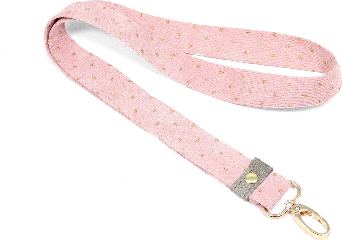 STUDIO Ivana - Lichtroze/goud keycord - handgemaakt - ribfluweel - lichtroze met stipjes - sleutelhanger
