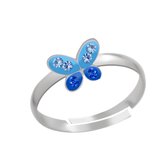 Ring meisje kind | Ring kinderen | Zilveren ring, blauwe vlinder met kristallen