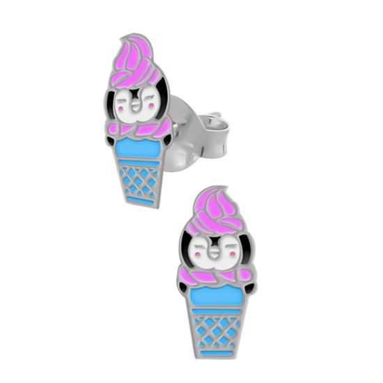 Boucles d'oreilles fille argent | Clous d'oreilles argent, glace pingouin rose