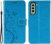 Bloemen Book Case - Samsung Galaxy S21 FE Hoesje - Blauw