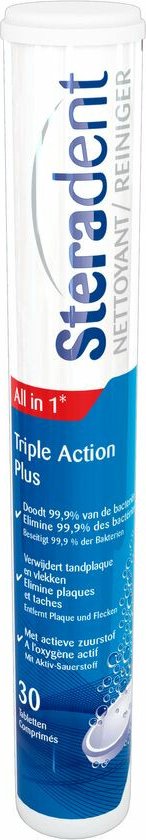 12x Steradent Triple Action Plus Kunstgebit Reiniger 30 tabletten