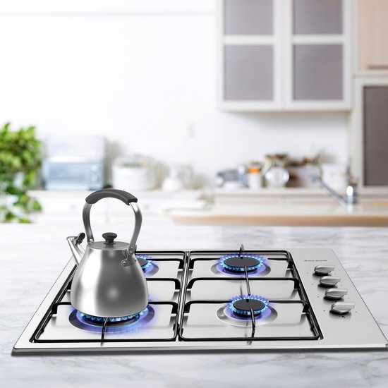 Gasfornuis met 4/5 vlammen, 23/34 inch, inbouwfornuis, gaskookplaat, roestvrij staal, krukstel, aardgas en propaan gasfornuis, geschikt inbouwfornuis voor aardgas (86 x 50