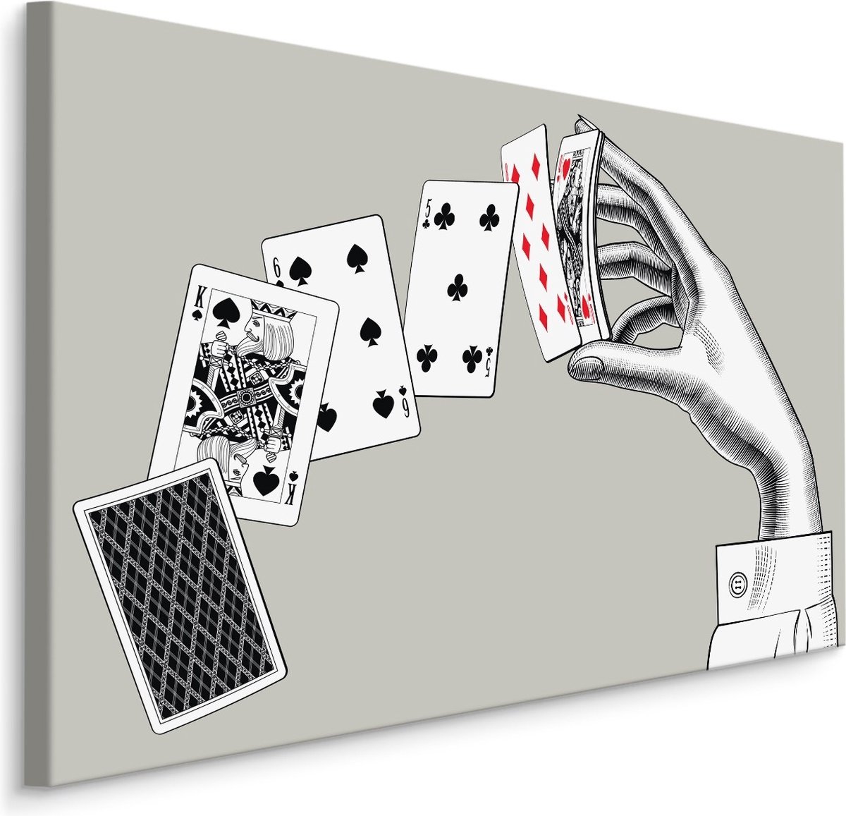 karo-art Schilderij - Hand met speelkaarten, premium print Multikleur