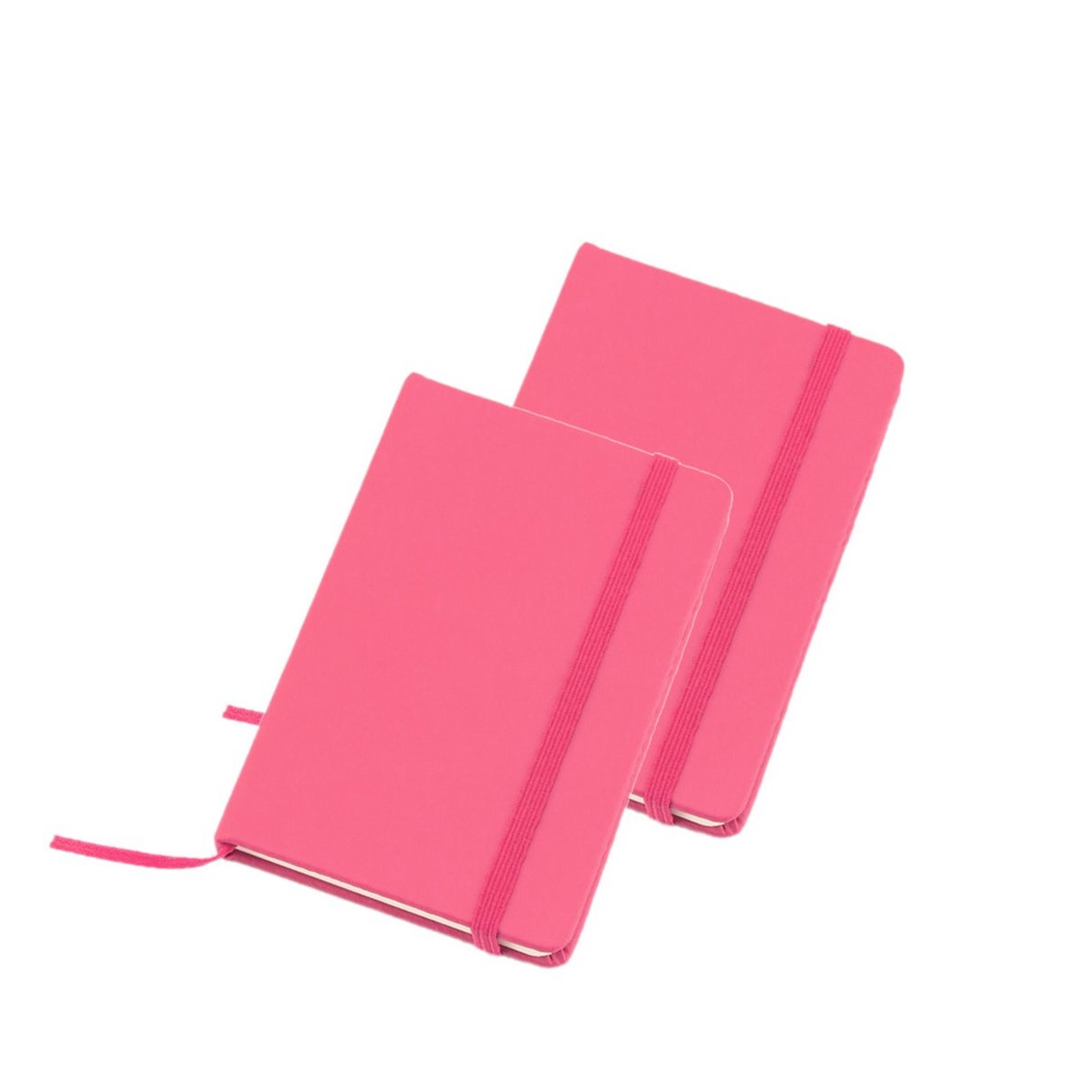 Set van 4x stuks notitieblokje roze met harde kaft en elastiek 9 x 14 cm - 100x blanco paginas - opschrijfboekjes