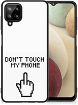 Hoesje Geschikt voor Samsung Galaxy A12 Leuk TPU Back Case met Zwarte rand Finger Don't Touch My Phone