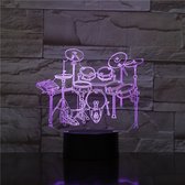 3D Led Lamp Met Gravering - RGB 7 Kleuren - Drumstel