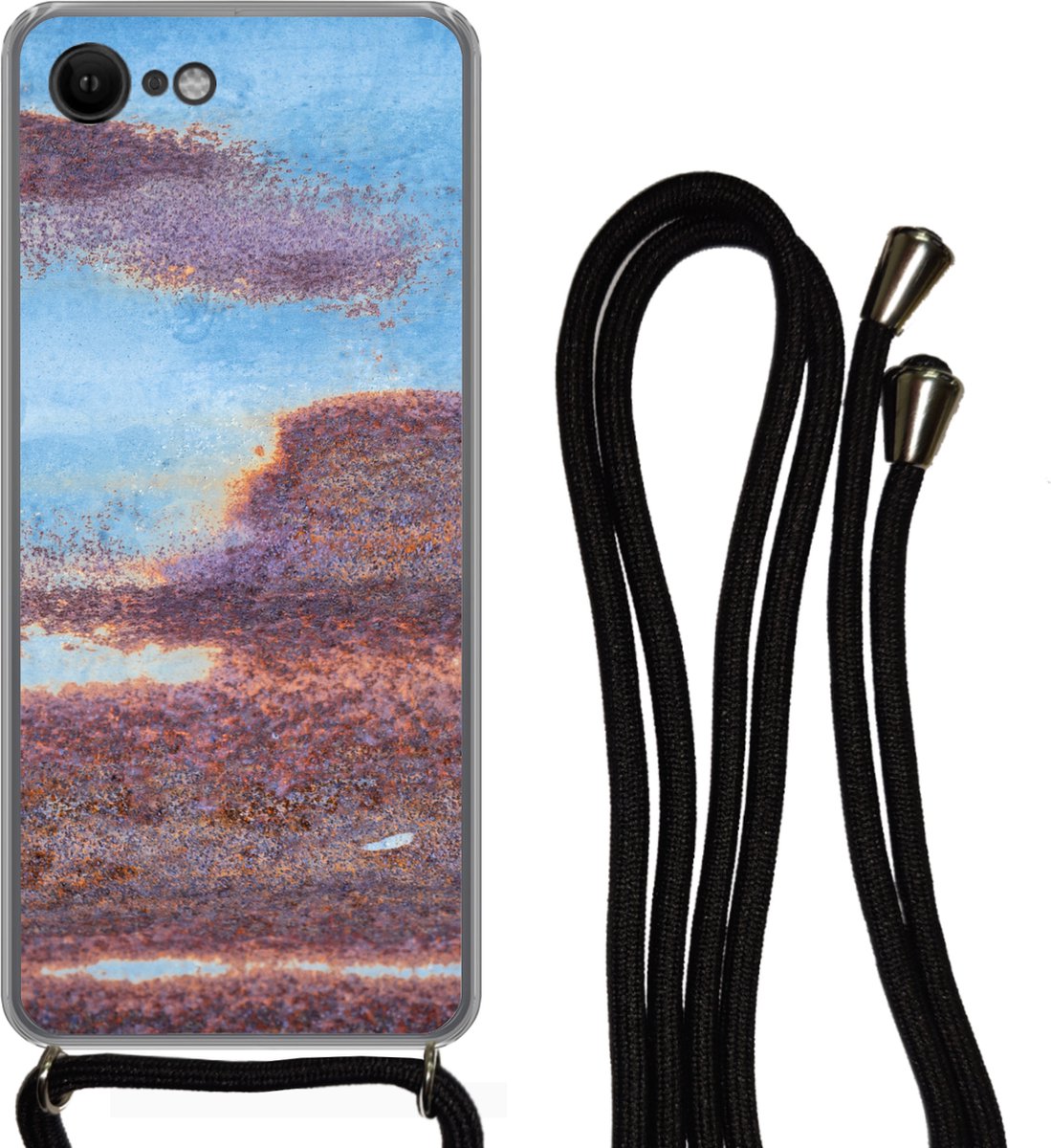 Telefoonkoord - Telefoonketting - Telefoonhoesje Geschikt voor iPhone 8 - Blauw - Staal - Roest print - Siliconen - Crossbody - Telefoonhoesje met koord Telefoonhoesje