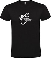 Zwart  T shirt met  " I'd rather be Fishing / ik ga liever vissen " print Wit size S