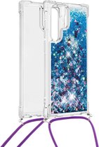 Lunso - Coque arrière avec cordon - Samsung Galaxy S22 Ultra - Blauw Glitter