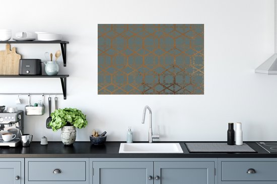 Stickers muraux - Motif - Or - Turquoise - 90x60 cm - Feuille adhésive